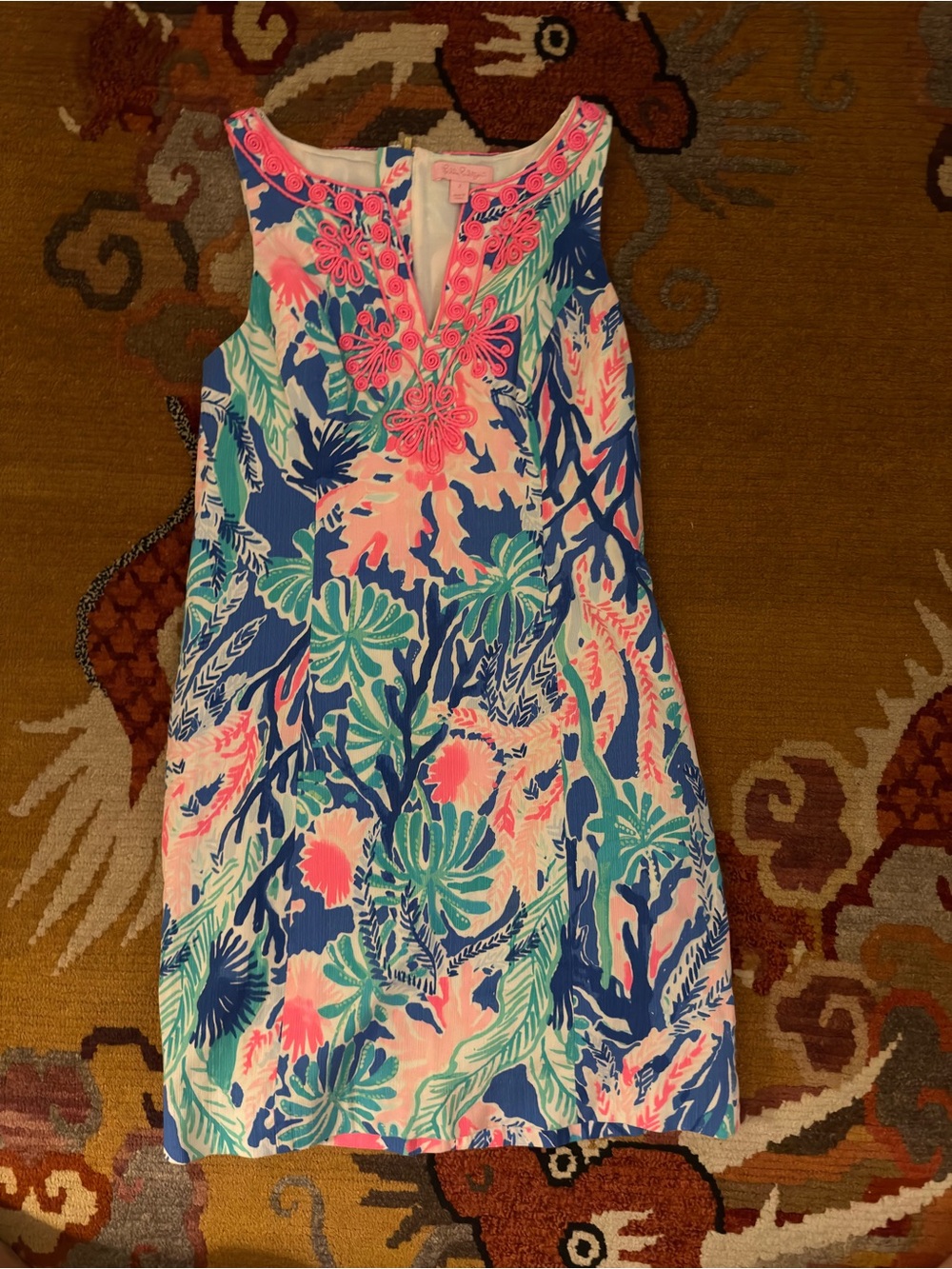 Lilly Pulitzer Coral, Navy & Seafoam Embroidered Shift Dress